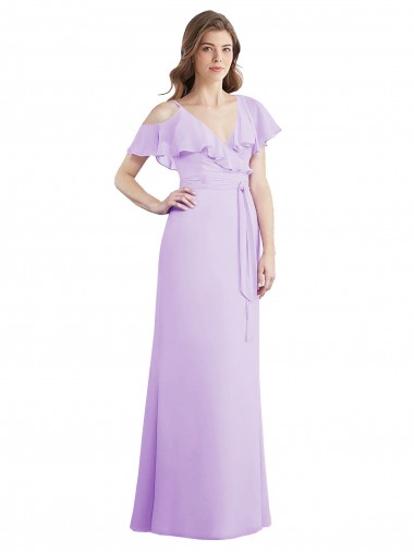 Cold Shoulder V-Neck Soft Chiffon Lilac Long Bridesmaid Dresses Adelaide