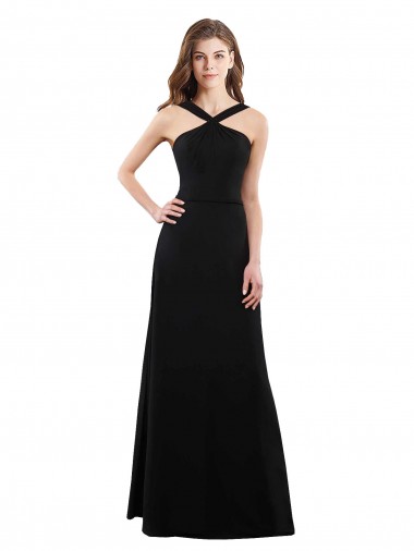 Sleeveless Halter Neck Soft Chiffon Black A-Line Long Bridesmaid Dress Adelaide