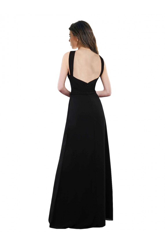 Sleeveless Halter Neck Soft Chiffon Black A-Line Long Bridesmaid Dress Adelaide