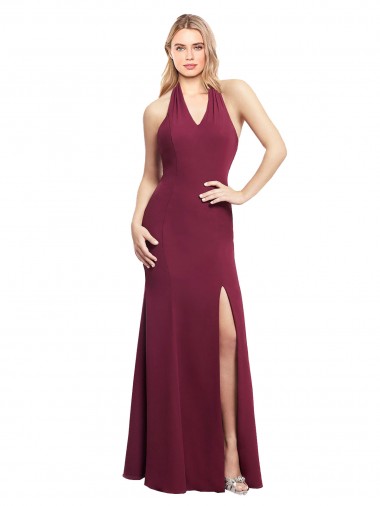 Sleeveless Halter Neck Soft Chiffon Burgundy Mermaid Long Bridesmaid Dress Adelaide