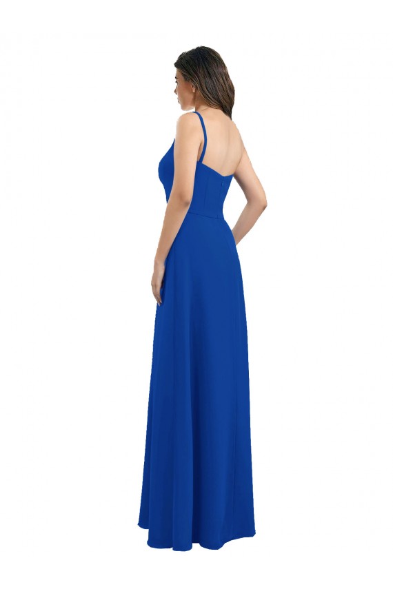 Sleeveless One Shoulder Soft Chiffon Royal Blue Long Bridesmaid Dress Adelaide