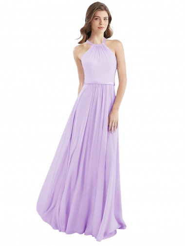 Sleeveless Halter Neck Chiffon Lilac Long Bridesmaid Dress / Evening Dress Adelaide
