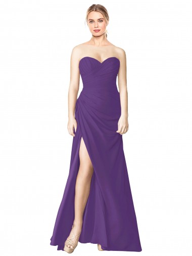 Sleeveless Strapless Soft Chiffon Plum Purple Long Bridesmaid Dress Adelaide