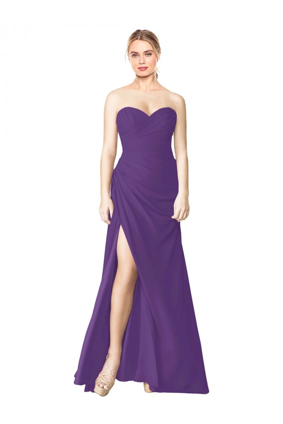 Sleeveless Strapless Soft Chiffon Plum Purple Long Bridesmaid Dress Adelaide