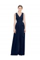 Sleeveless V-Neck Chiffon Dark Navy Long Wedding Party Dress Adelaide