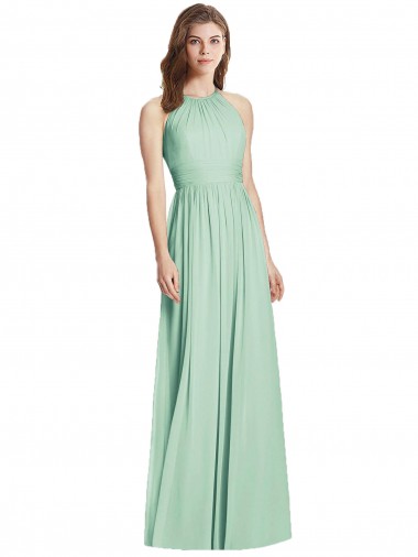Sleeveless Halter Neck Soft Chiffon Mint Green Long Semi Formal Evening Dress / Bridesmaid Dress Adelaide