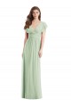 Flutter Sleeves V-Neck Soft Chiffon Sage Long Bridesmaid Dress Adelaide