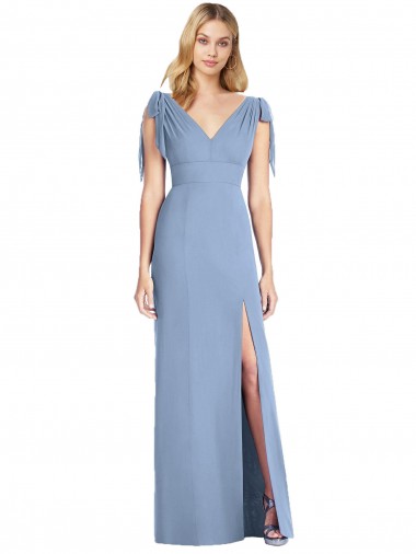 Sleeveless V-Neck Soft Chiffon Dusty Blue Mermaid Long Bridesmaid Dress Adelaide