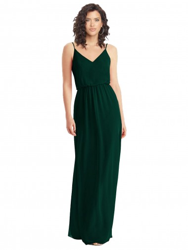 Sleeveless V-Neck Soft Chiffon Ever Green Long Semi Formal Evening Dress / Bridesmaid Dress Adelaide