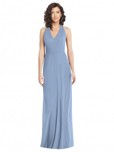 Sleeveless V-Neck Soft Chiffon Dusty Blue Long Formal Evening Gown / Bridesmaid Dress Adelaide