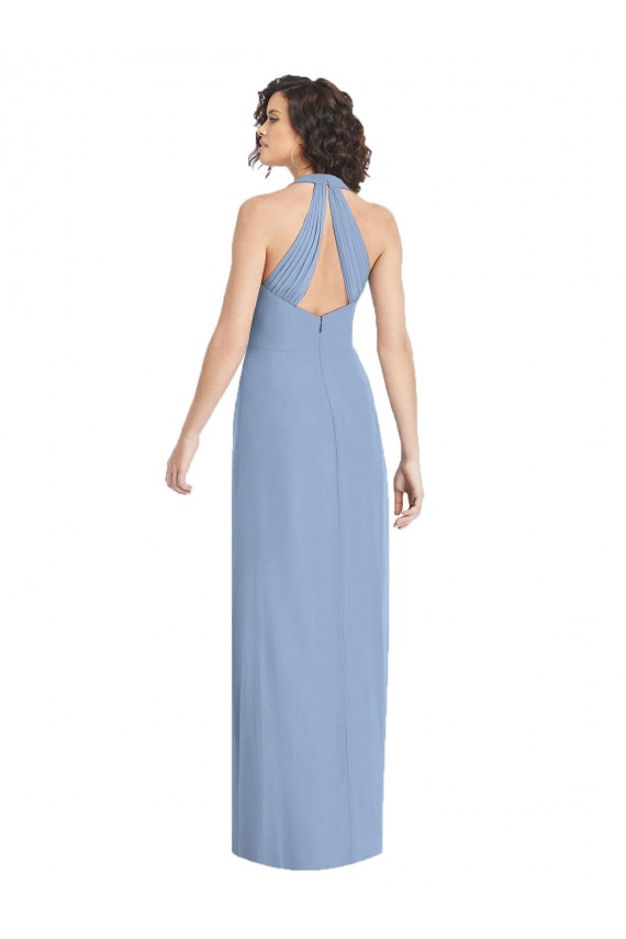 Sleeveless V-Neck Soft Chiffon Dusty Blue Long Formal Evening Gown / Bridesmaid Dress Adelaide