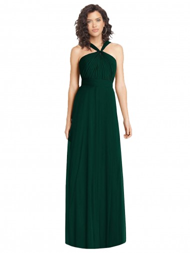 Sleeveless Halter Neck Soft Chiffon Ever Green Long Bridesmaid Dress Adelaide
