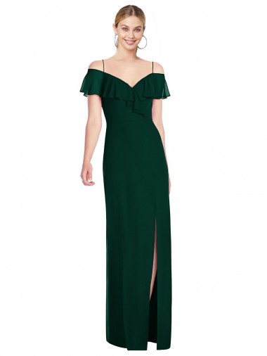 Cold Shoulder Sweetheart Soft Chiffon Ever Green Long Semi Formal Evening Dress / Bridesmaid Dress Adelaide