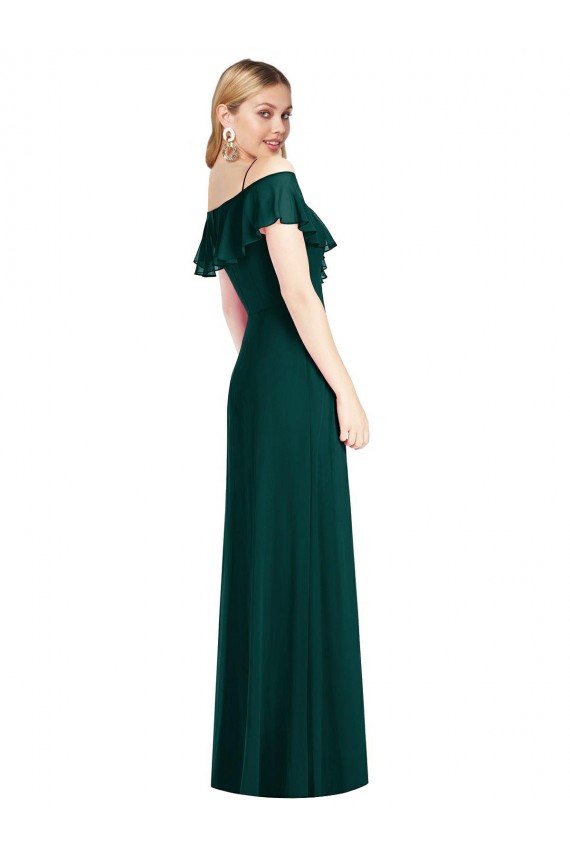 Cold Shoulder Sweetheart Soft Chiffon Ever Green Long Semi Formal Evening Dress / Bridesmaid Dress Adelaide