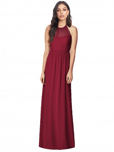 Sleeveless Halter Neck Soft Chiffon Burgundy Trumpet Long Bridesmaid Dress Adelaide