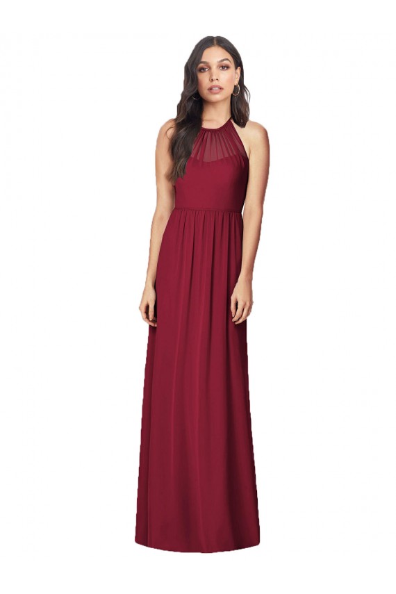 Sleeveless Halter Neck Soft Chiffon Burgundy Trumpet Long Bridesmaid Dress Adelaide