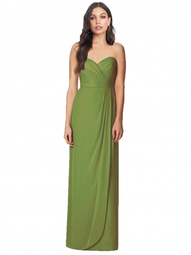 Sleeveless Strapless Soft Chiffon Olive Green Long Bridesmaid Dress Adelaide