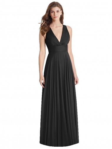 Sleeveless V-Neck Soft Chiffon Black Long Bridesmaid Dress Adelaide