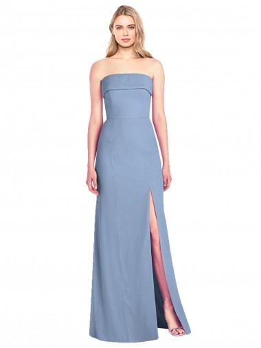 Sleeveless Strapless Soft Chiffon Dusty Blue Trumpet Long Bridesmaid Dress Adelaide