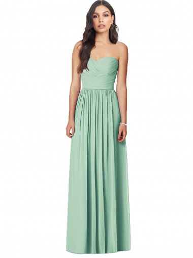 Sleeveless Strapless Soft Chiffon Mint Green Long Bridesmaid Dress Adelaide