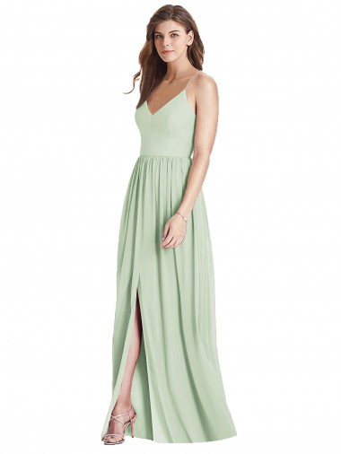 Sleeveless V-Neck Soft Chiffon Sage Long Semi Formal Evening Dress / Bridesmaid Dress Adelaide