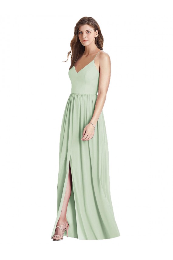Sleeveless V-Neck Soft Chiffon Sage Long Semi Formal Evening Dress / Bridesmaid Dress Adelaide