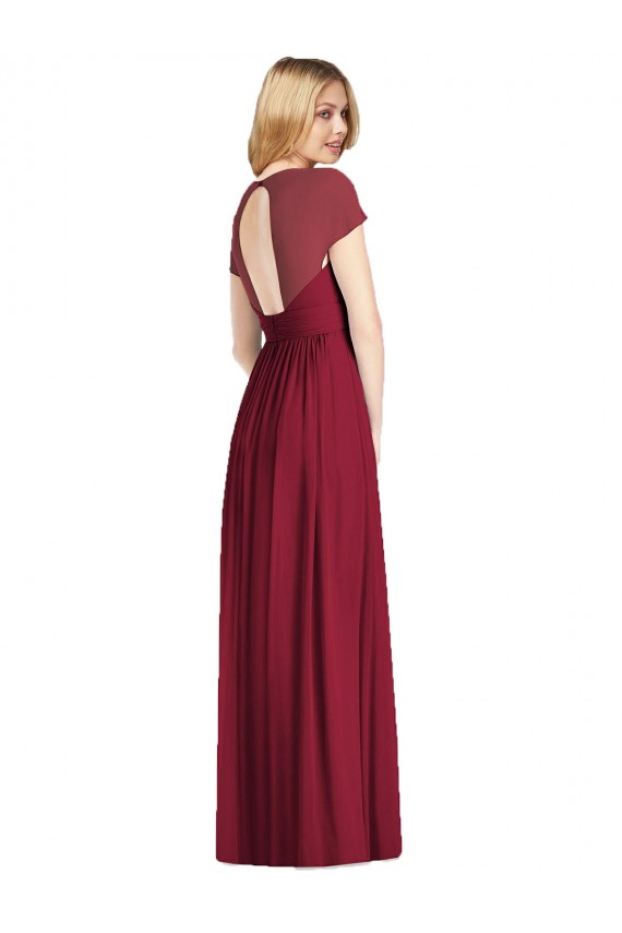 Cap Sleeves V-Neck Soft Chiffon Dark Navy Long Bridesmaid Dress Adelaide