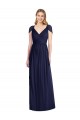 Cap Sleeves V-Neck Soft Chiffon Dark Navy Long Bridesmaid Dress Adelaide
