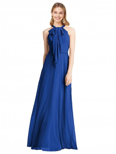 Sleeveless Halter Neck Soft Chiffon Royal Blue Long Bridesmaid Dress Adelaide