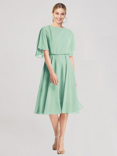 Flutter Sleeves Soft Chiffon Mint Green Knee Length Bridesmaid Dress Adelaide