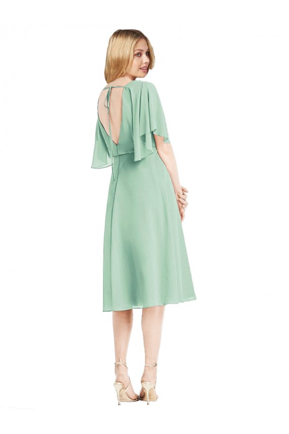 Flutter Sleeves Soft Chiffon Mint Green Knee Length Bridesmaid Dress Adelaide