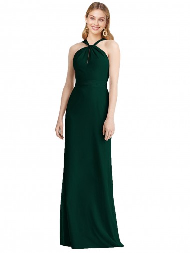 Sleeveless Halter Neck Soft Chiffon Ever Green Trumpet Long Bridesmaid Dress Adelaide