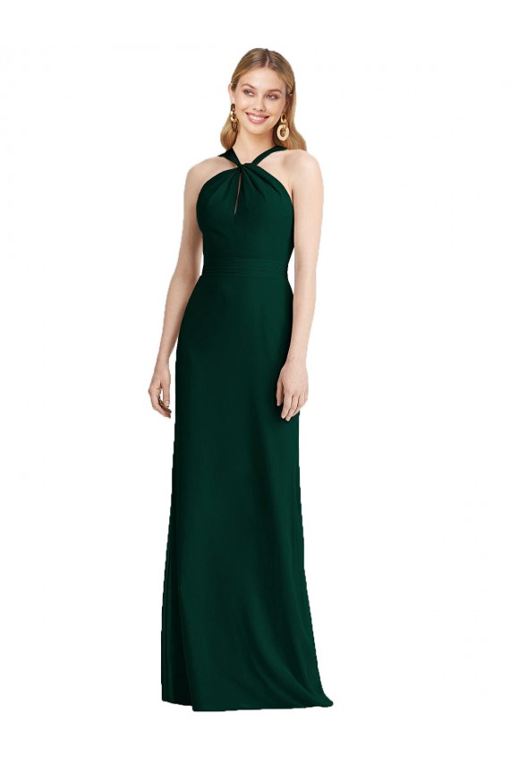 Sleeveless Halter Neck Soft Chiffon Ever Green Trumpet Long Bridesmaid Dress Adelaide