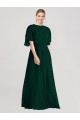Flutter Sleeves Round Neck Soft Chiffon Ever Green Long Bridesmaid Dress Adelaide