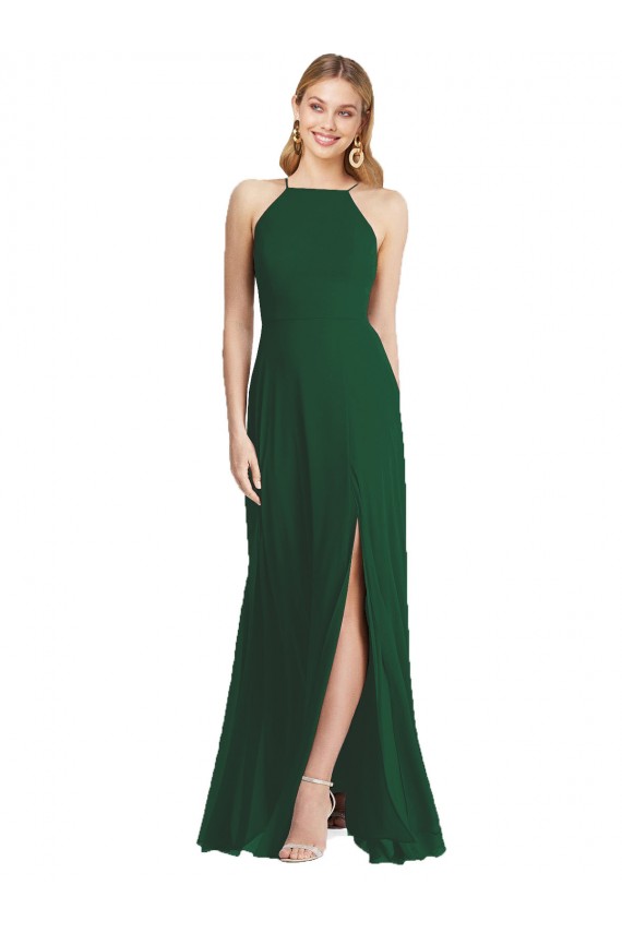 Sleeveless High Neck Soft Chiffon Dark Green Long Semi Formal Evening Dress / Bridesmaid Dress Adelaide