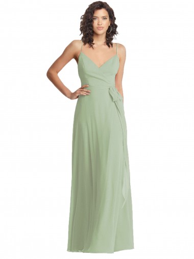 Sleeveless V-Neck Soft Chiffon Smoke Green Long Formal Evening Gown / Bridesmaid Dress Adelaide