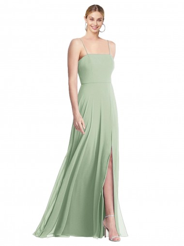 Sleeveless Square Neck Soft Chiffon Sage Long Formal Evening Gown / Bridesmaid Dress Adelaide