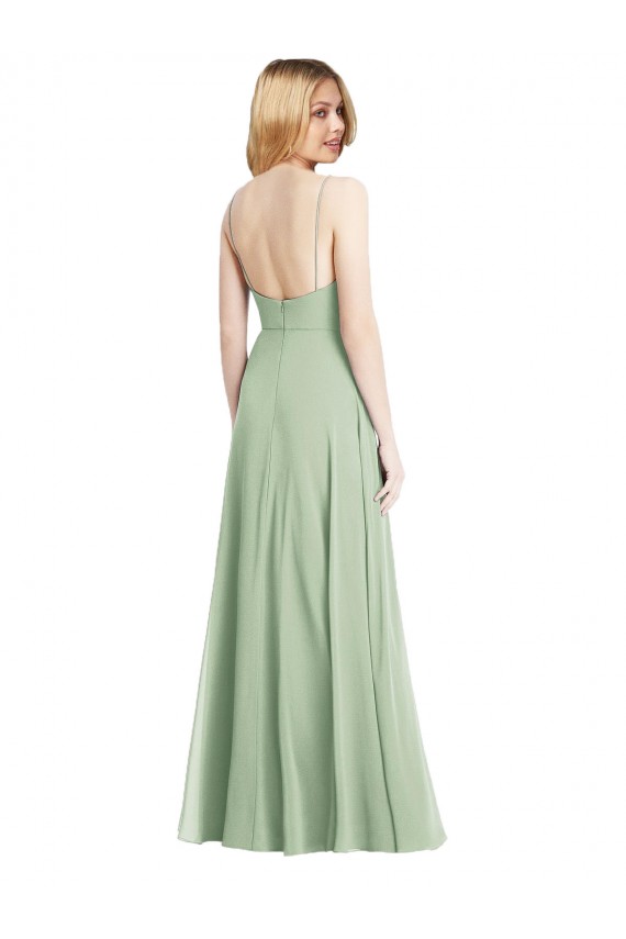Sleeveless Square Neck Soft Chiffon Sage Long Formal Evening Gown / Bridesmaid Dress Adelaide