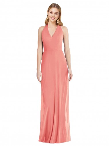 Sleeveless V-Neck Soft Chiffon Desert Rose Long Formal Evening Gown / Bridesmaid Dress Adelaide