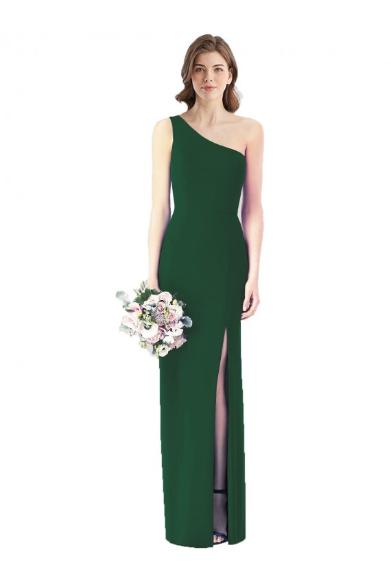 Sleeveless One Shoulder Soft Chiffon Dark Green Long Bridesmaid Dress Adelaide