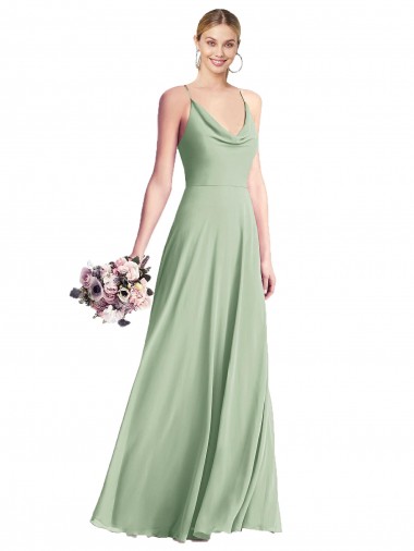 Sleeveless Cowl Neck Chiffon Sage Long Bridesmaid Dress / Evening Dress Adelaide