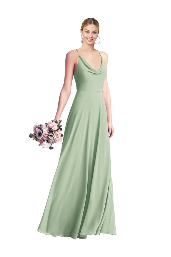 Sleeveless Cowl Neck Chiffon Sage Long Bridesmaid Dress / Evening Dress Adelaide