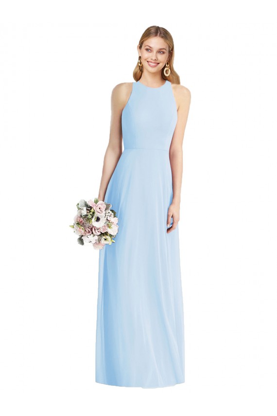 Sleeveless Halter Neck Soft Chiffon Light Sky Blue Long Semi Formal Evening Dress / Bridesmaid Dress Adelaide
