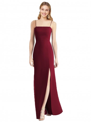 Sleeveless Spaghetti Straps Soft Chiffon Burgundy Long Bridesmaid Dress Adelaide