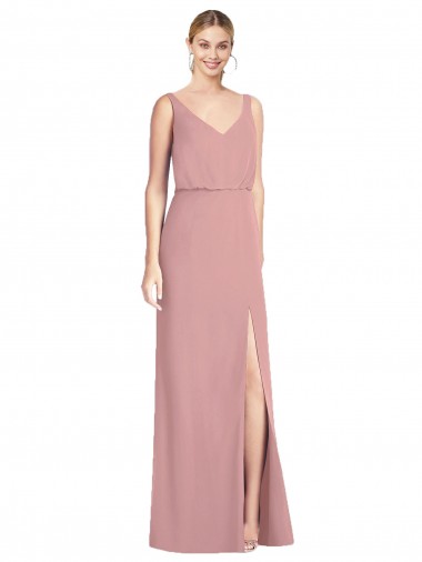 Sleeveless V-Neck Soft Chiffon Dusty Pink Long Bridesmaid Dress Adelaide