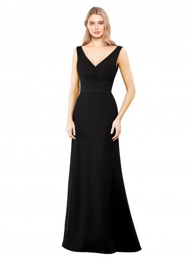 Sleeveless V-Neck Soft Chiffon Black Long Prom Dress / Bridesmaid Dress Adelaide