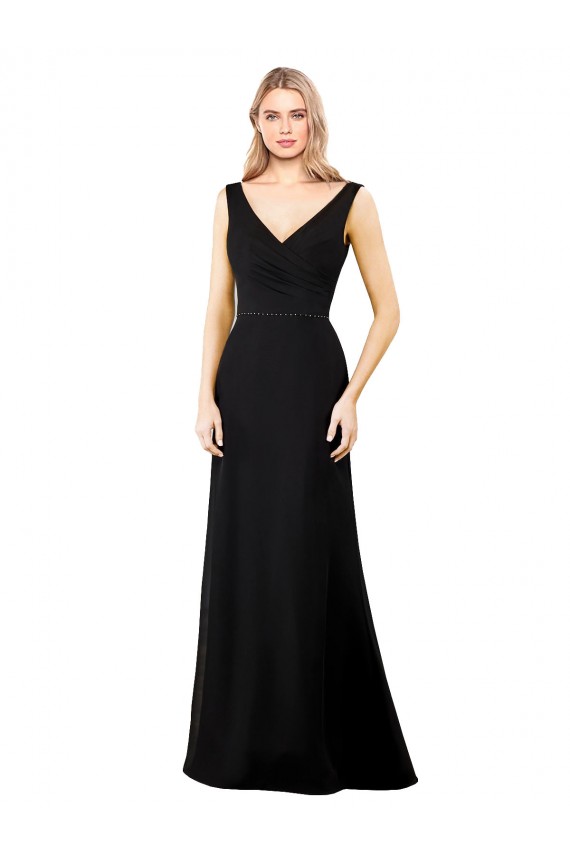 Sleeveless V-Neck Soft Chiffon Black Long Prom Dress / Bridesmaid Dress Adelaide