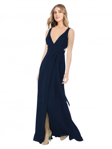 Sleeveless V-Neck Chiffon Dark Navy Long Bridesmaid Dress / Evening Dress Adelaide