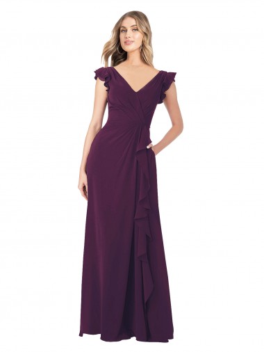 Cap Sleeves V-Neck Soft Chiffon Grape Long Formal Dress / Bridesmaid Dress Adelaide