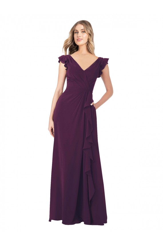 Cap Sleeves V-Neck Soft Chiffon Grape Long Formal Dress / Bridesmaid Dress Adelaide